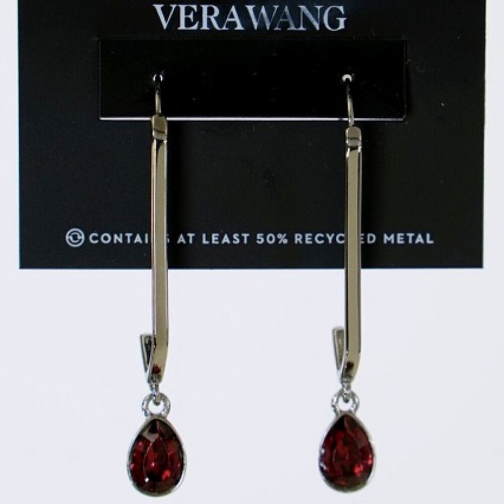VERA WANG Rocker Chic Gunmetal Garnet Red Crystal Drop Earrings**NEW! - Picture 3 of 4